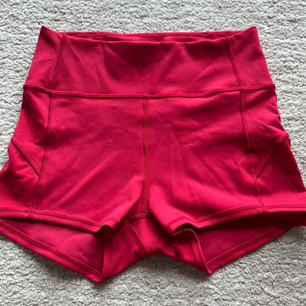 Lululemon In Movement shorts Everlux 2.5” color is Flamenco Red